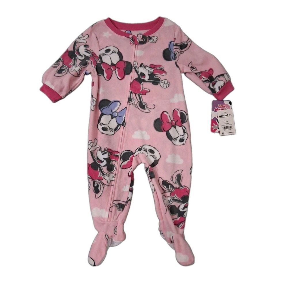 Disney Minnie Mouse Toddler Girls Size 12m Pink Fleece Footed Pajama Sleeper PJs